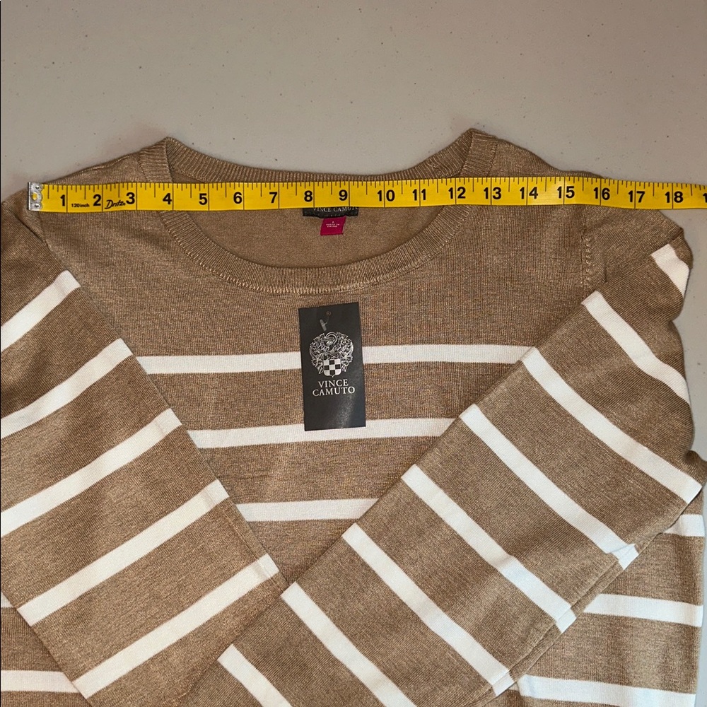 NWT Vince Camuto Tan and White Striped Sweater size large. - Picture 7 of 14